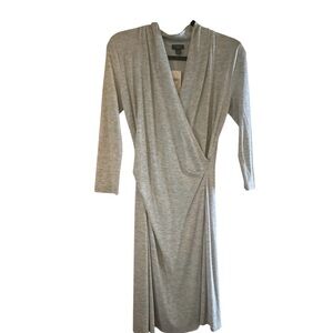 Ann Taylor Factory Women’s Gray Faux Wrap 3/4 Sleeve Jersey Dress Petite Sz S